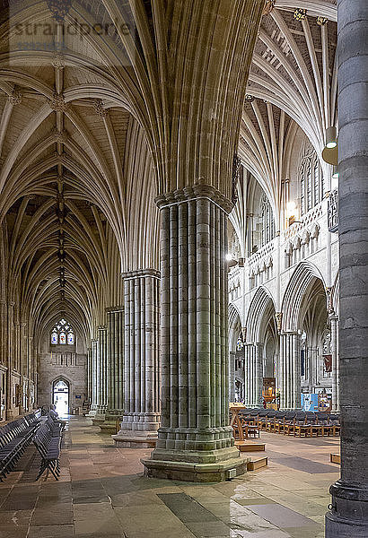 Hauptschiff und südliches Seitenschiff mit Blick nach Nordwesten  Kathedrale von Exeter  Exeter  Devon  England  Vereinigtes Königreich  Europa