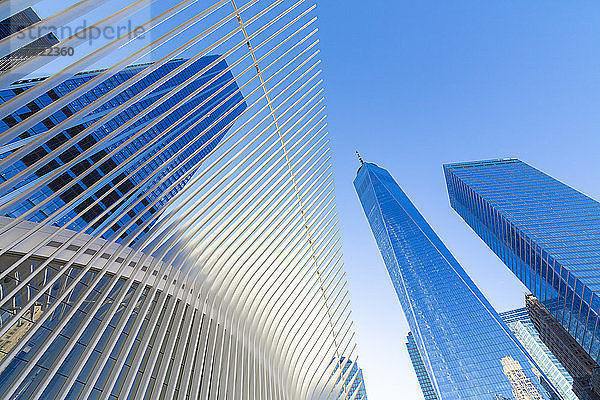 Das Oculus Building und der Freedom Tower  One World Trade Center  Lower Manhattan  New York City  Vereinigte Staaten von Amerika