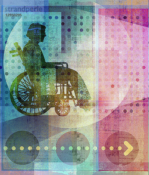 Abstraktes Muster mit älterer Frau im Rollstuhl