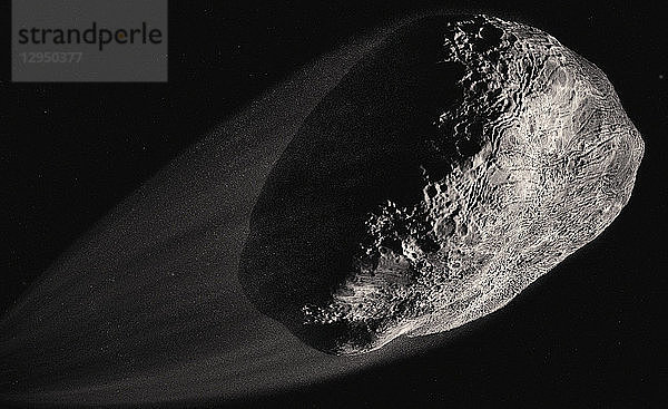 Nahaufnahme eines computergenerierten Asteroiden im Weltraum