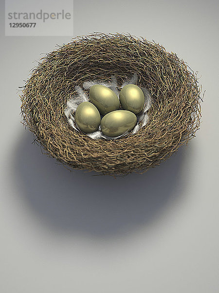 Nest mit vier goldenen Eiern