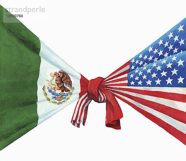US- und mexikanische Flagge miteinander verknotet