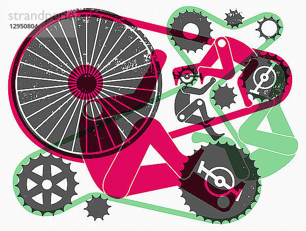 Abstraktes Muster von Fahrrädern und Radfahrern