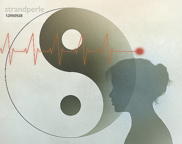 EKG  Yin-Yang-Symbol und Frauenprofil