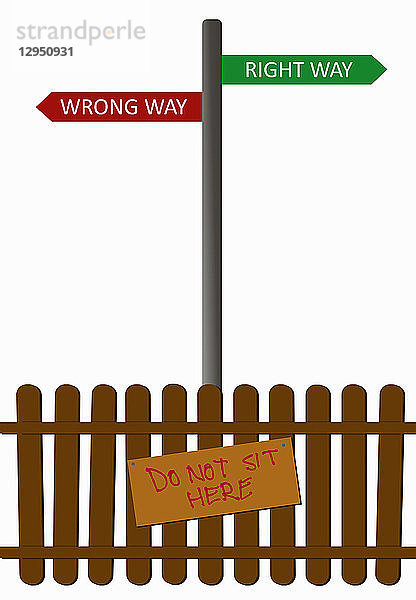 Zaun und Entscheidungs-Wegweiser für den richtigen und falschen Weg