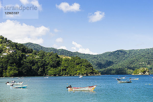 Blick auf die Bucht von Charlotteville und den Strand  Charlotteville  Tobago  Trinidad und Tobago  Westindien  Südamerika