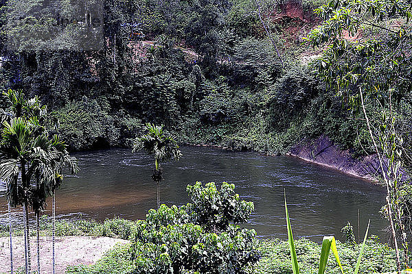 Sri Lanka. Hatton Region  Kelani River  wo die Schlussszene des Films 'Kwai River Bridge' gedreht wurde.