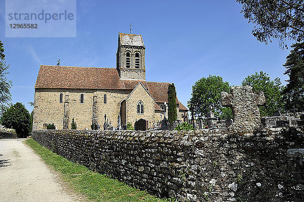 Frankreich  Region Normandie  Departement Orne  Dorf Saint Ceneri Le Gerei  romanische Kirche und Friedhof.