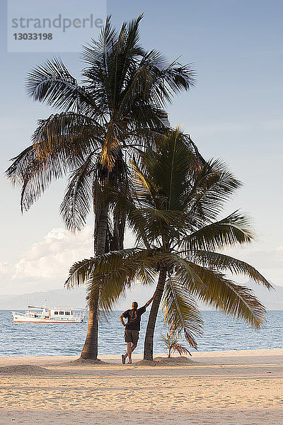 Junge im Schatten von Palmen vor dem Malawi-See  Malawi