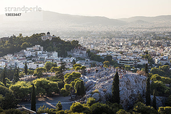 Areopag-Hügel  Athen bei Sonnenuntergang  Region Attika  Griechenland