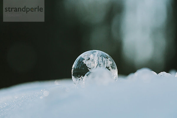 Nahaufnahme eines gefrorenen schneebedeckten Feldes