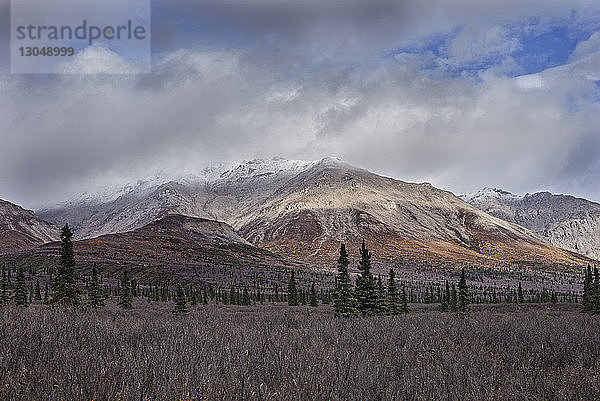 Idyllischer Blick auf Berge vor bewölktem Himmel im Denali-Nationalpark