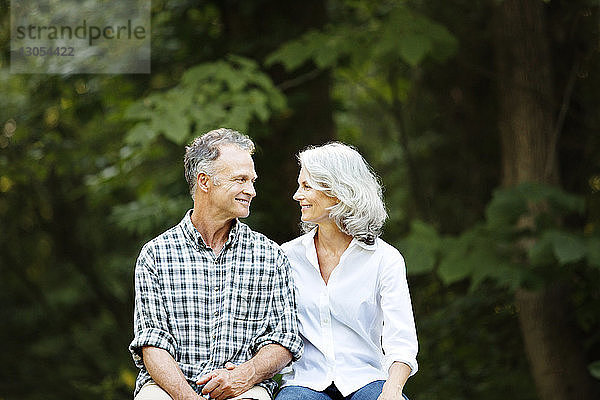 Romantisches Seniorenpaar sitzt im Wald