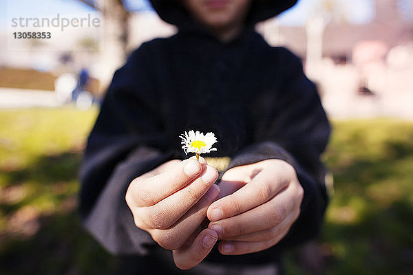 Ausgeschnittenes Bild eines Mädchens mit einer Blume im Park