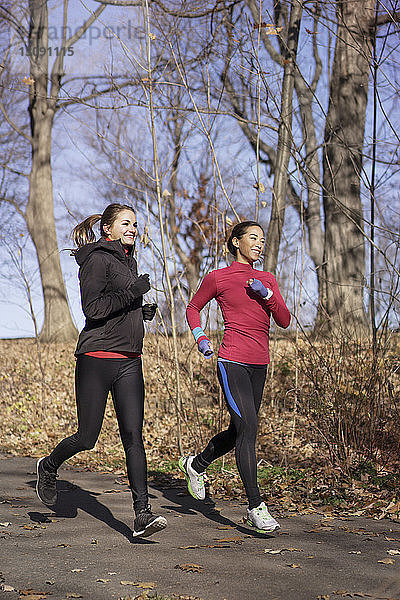 Zwei Frauen joggen im Park