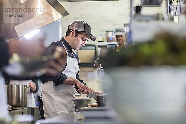 Männliche Köche  die in der Restaurantküche arbeiten