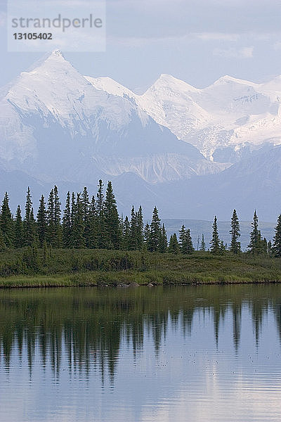 Ak Range Reflected In Wonder Lake Denali Np In Ak Sommer