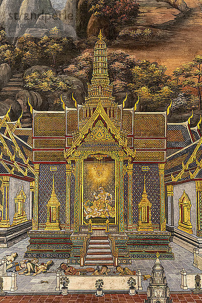 Goldener Palast in den Wandmalereien des Wat Phra Kaew  Großer Palast; Bangkok  Thailand