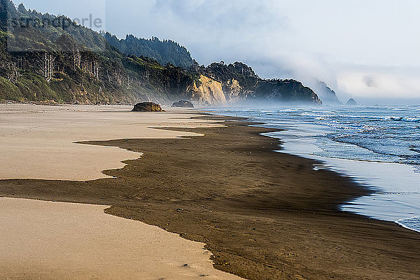 Nebel umarmt Hug Point und Arch Cape am Arcadia Beach  Tolovana Park; Oregon  Vereinigte Staaten von Amerika