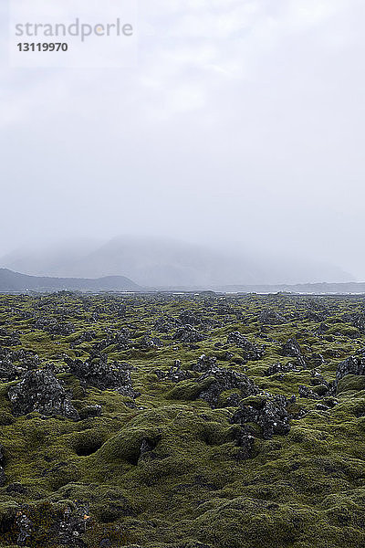Landschaftliche Ansicht der Lava-Ebene vor bewölktem Himmel