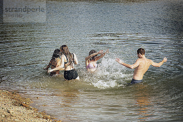 Verspielte Freunde genießen im See