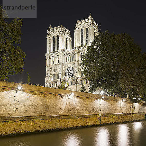Blick auf die Kathedrale Notre Dame und den Fluss Seine bei Nacht  Paris  Frankreich