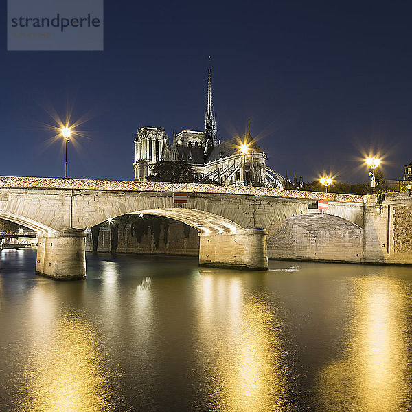 Blick auf die Kathedrale Notre-Dame und den Fluss Seine bei Nacht  Paris  Frankreich