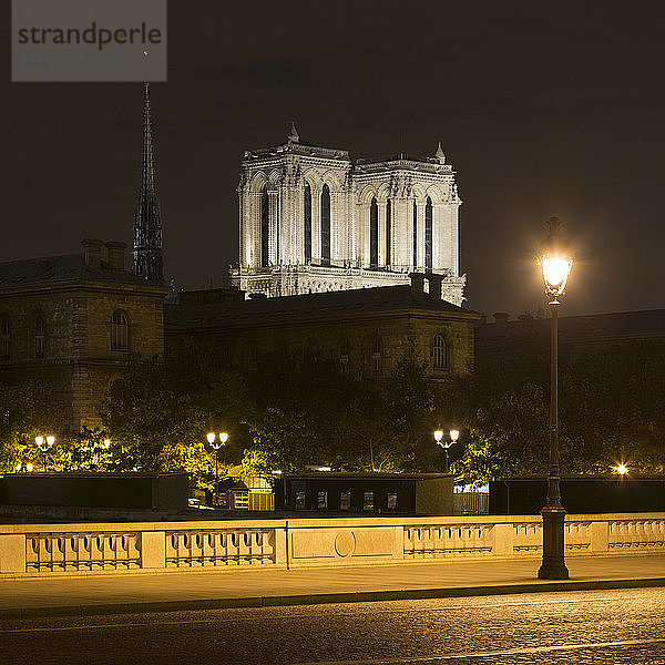 Blick auf die Pont au Change und die Kathedrale Notre-Dame bei Nacht  Paris  Frankreich