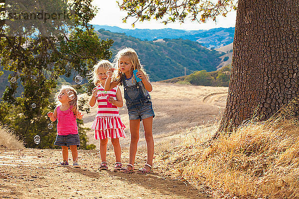 Mädchen beim Blasen von Seifenblasen  Mount Diablo State Park  Kalifornien  USA