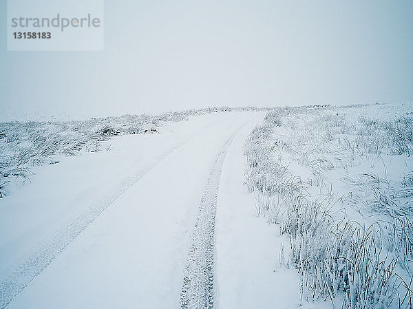 Autospuren im Schnee  Swaledale  Yorkshire  England  UK