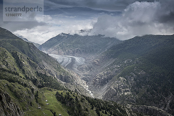 Blick auf Berge und Aletschgletscher  Wallis  Schweiz