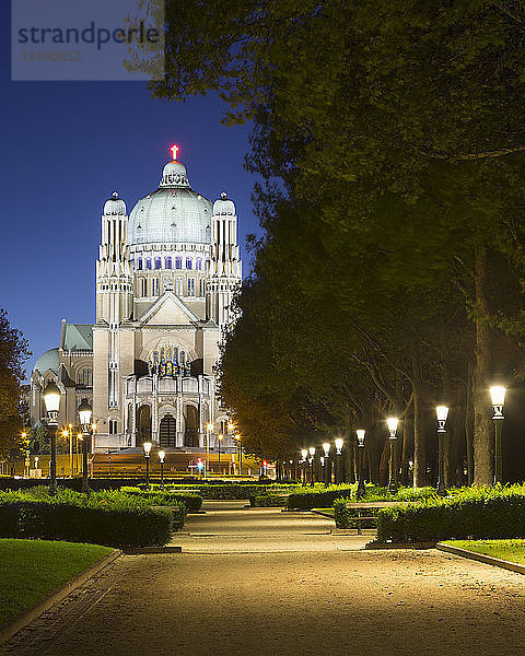 Blick auf die Nationale Herz-Jesu-Basilika vom Parc Elisabeth bei Nacht  Koekelberg  Brüssel  Belgien