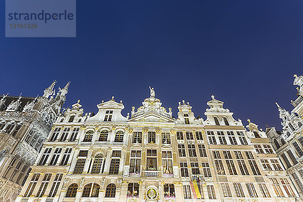 Niedriger Blickwinkel auf das historische Gebäude Le Pigeon  Grand Place bei Nacht  Brüssel  Belgien