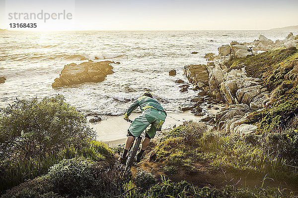 Mountainbiker auf dem Küstenweg  Gebiet Monterey Bay  Kalifornien  USA