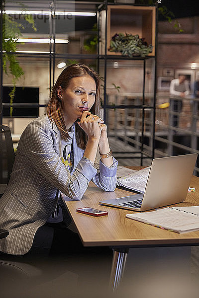 Geschäftsfrau  die in einem modernen Büro arbeitet und einen Laptop benutzt