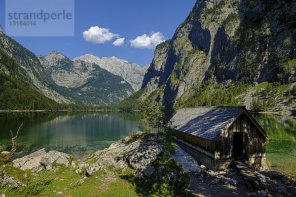 Deutschland  Bayern  Oberbayern  Berchtesgadener Alpen  Nationalpark Berchtesgaden  Salet  Fischunkelalm am Obersee  Bootshaus