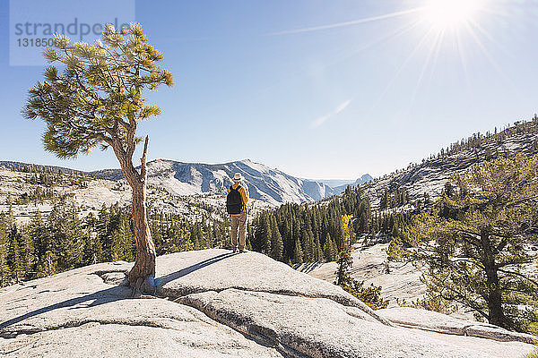 USA  Kalifornien  Yosemite-Nationalpark  Wanderer auf Aussichtspunkt stehend