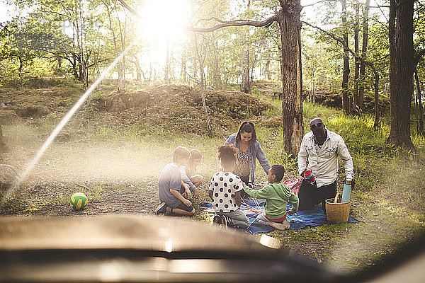 Multi-ethnische Familie genießt Picknick im Park