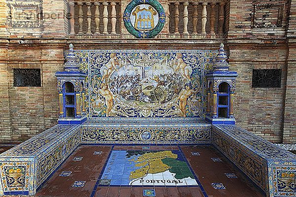 Mosaikbild der Provinz Pontevedro aus Azulejo-Fliesen  Plaza de EspaÃ±a  Sevilla  Andalusien  Spanien  Europa