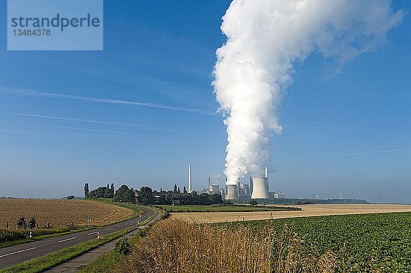 Bauernhof mit Kraftwerk im Hintergrund  Grevenbroich  Nordrhein-Westfalen  Deutschland  Europa