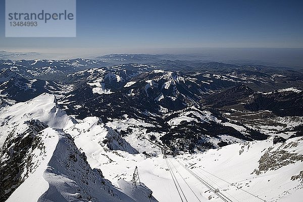 Blick vom Mt. SÃ¤ntis auf die Talstation der SchwÃ¤galp  Kanton Appenzell-Ausserrhoden  Schweiz  Europa