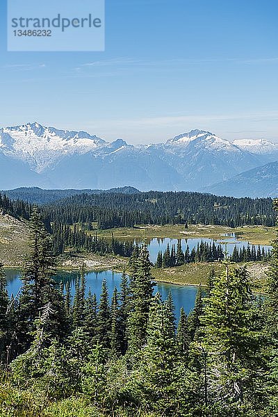 Kleine Seen vor schneebedeckten Bergen  Garibaldi Provincial Park  British Columbia  Kanada  Nordamerika