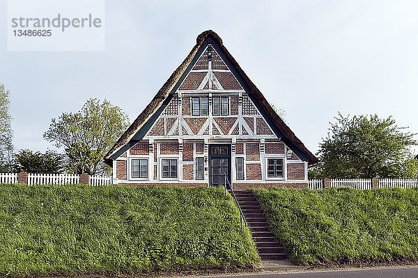 AltlÃ¤nder Bauernhaus  Fachwerkhaus mit Reetdach  Mittelkirchen  LÃ¼he  Altes Land  Niedersachsen  Deutschland  Europa