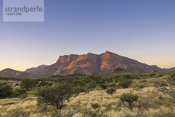 Der Hohenstein  Gipfel und Landschaft im Abendlicht  Erongo-Gebirge  Erongo-Region  Namibia  Afrika