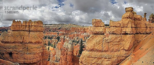 Queens Garden Trail mit Sandsteinsäulen oder Hoodoos  durch Erosion entstandene Landschaft  Bryce Canyon National Park  Utah  Vereinigte Staaten  Nordamerika
