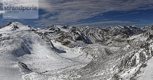 Blick vom Rettenbachjoch ins Pitztal  verschneite Ötztaler Alpen  Sölden  Tirol  Österreich  Europa