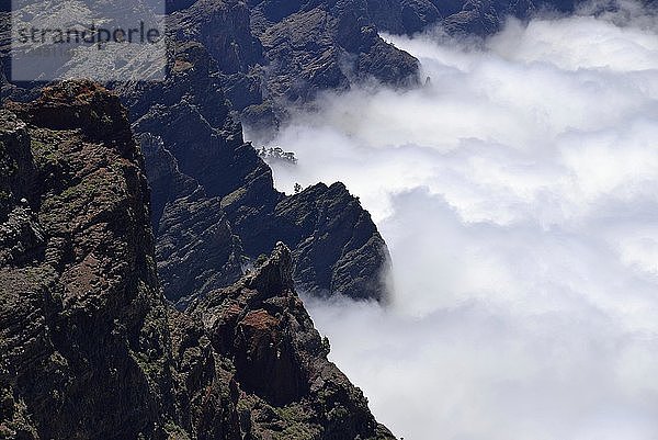 Blick in die Caldera de Taburiente vom Roque de los Muchachos  Nationalpark Caldera de Taburiente  Kanarische Inseln  La Palma  Spanien  Europa