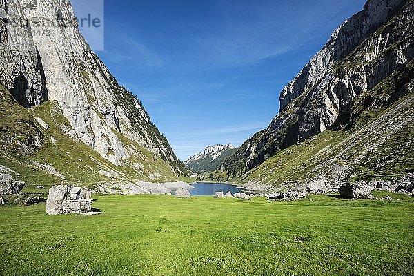 Blick über die Faehlenalp Richtung Faehlensee  1446m  Appenzeller Alpen  Kanton Appenzell Innerrhoden  Schweiz  Europa