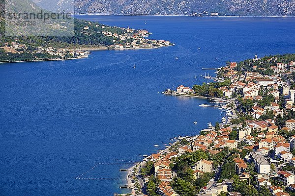 Dobrota und Prcanj  Blick von der Festung Sveti Ivan in Kotor  Bucht von Kotor  Montenegro  Europa