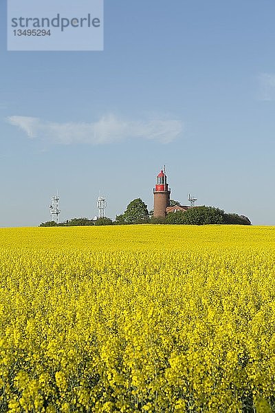 Leuchtturm Buk mit blühendem Rapsfeld  Bastorf  Mecklenburg Vorpommern  Deutschland  Europa